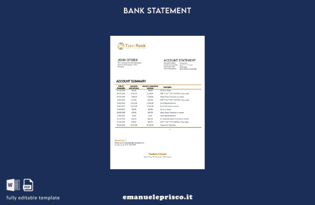 modello word di estratto conto bancario Transbank Mongolia stile verificato